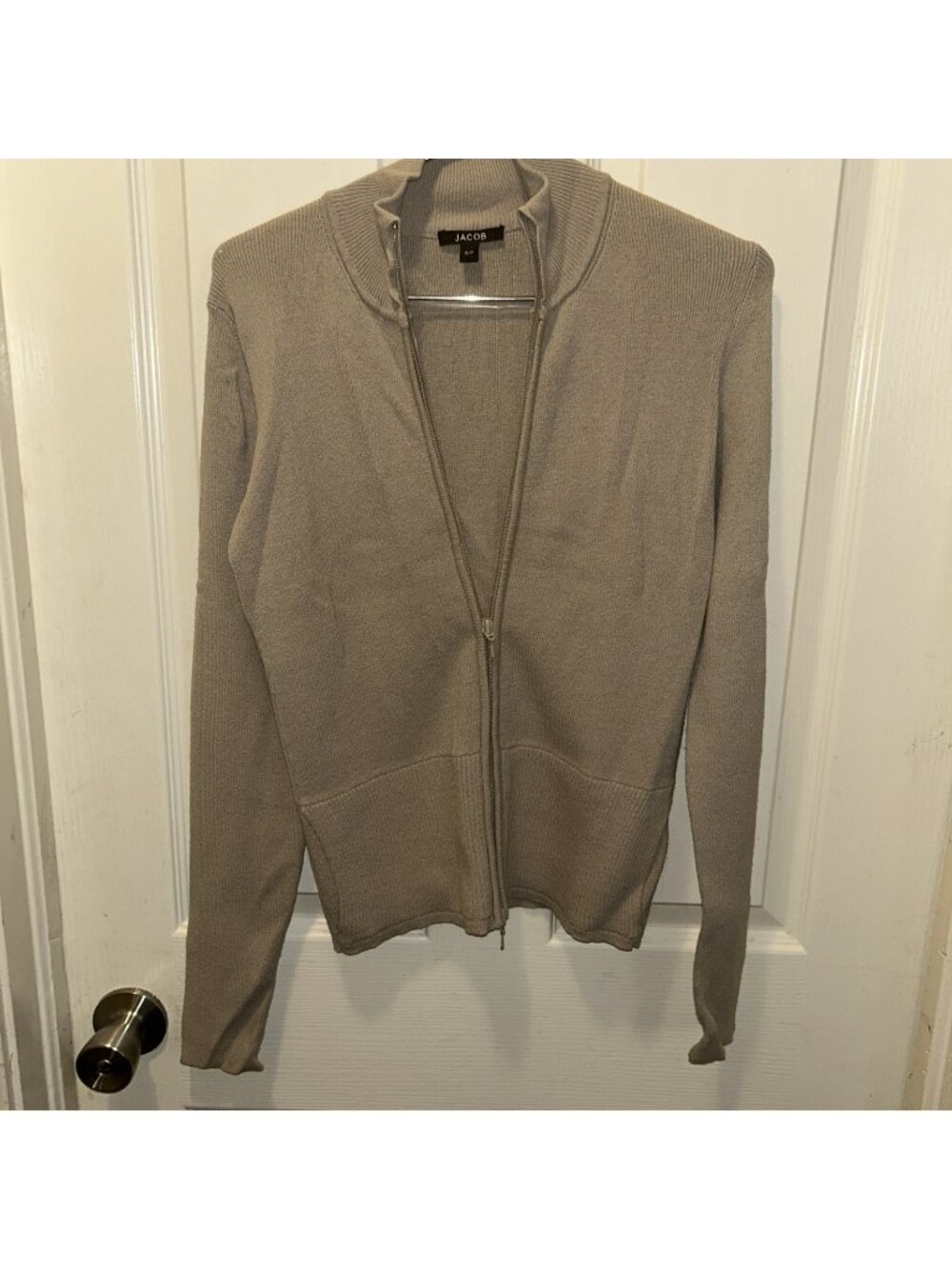Jacob Tan Chunky Knit Sweater full Zipper pockets long sleeve preowned sz small